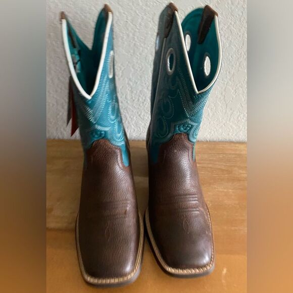 Kid's Boy Ariat Crossfire Square Toe Turqouise Brown Boots  Size 4 Western - Picture 5 of 14